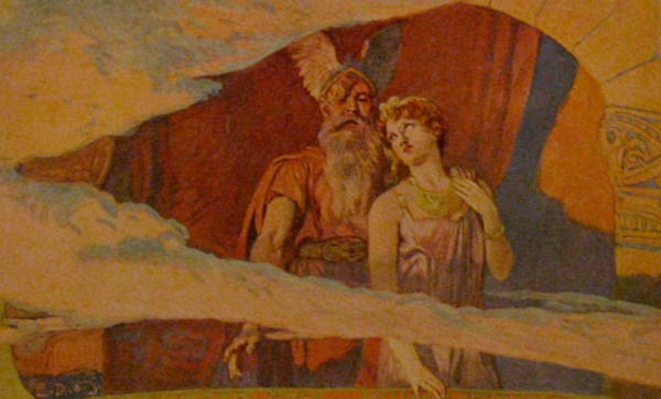 오딘과 아내 프리그가 천상에서 창을 내다보고 있다, 카를 에밀 되플러의 '오딘과 프리그'. [사진=도서출판 지식서재] 